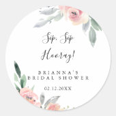 エレガントなピンクのブッシュ シップ シップ フーレイ ブライダル シャワー ラウンドシール (正面)