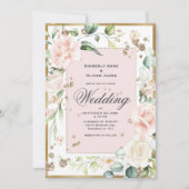エレガントなピンクのブッシュ フラワーのウェディング 招待状 (正面)