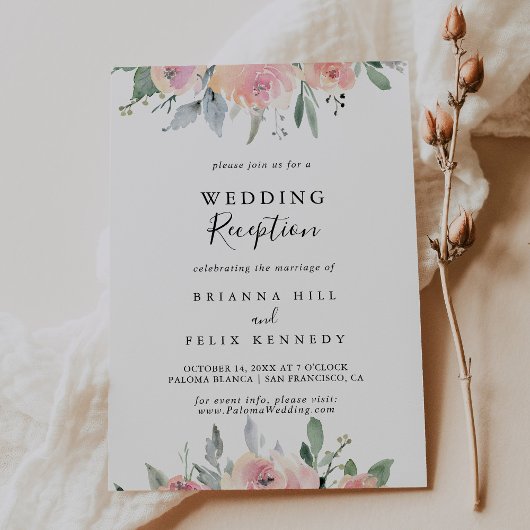エレガントなピンクのブッシュ フラワーの結婚式の披露宴 招待状