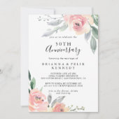 エレガントなピンクのブッシュ フラワーの50周年結婚記念日 招待状 (正面)