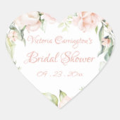 エレガントなピンクのブッシュ フラワーブライダルシャワー ハートシール (正面)