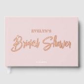 エレガントなピンクのブライダルシャワー フォト ブラシ スクリプト ゲストブック (正面)