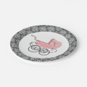 エレガントなピンクのベビーカーのベビーシャワーの紙皿 ペーパープレート (アングル)