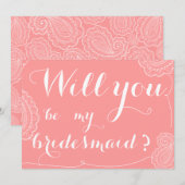 エレガントなピンクのペイズリー あなたは私のブライズメイドになってくれる? 招待状 (正面/裏面)