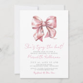 エレガントなピンクのボウのブライダルシャワー 招待状 (正面)