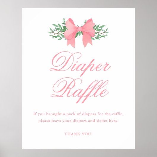 エレガントなピンクのボウガール ベイビーシャワー おむつラッフル ポスター (正面)