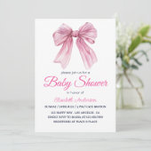 エレガントなピンクのボウベイビーガールシャワー - モダンでスイート 招待状 (スタンド正面)