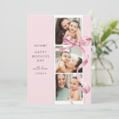 エレガントなピンクのボウ3枚写真 マザーズデー カード (スタンド正面)