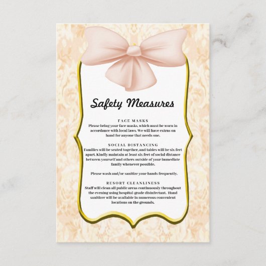 エレガントなピンクのボウ ウェディング 安全対策 エンクロージャーカード (正面)