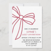 エレガントなピンクのボウ スイート16の誕生日 招待状 (正面)