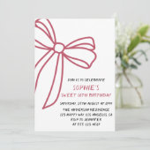 エレガントなピンクのボウ スイート16の誕生日 招待状 (スタンド正面)