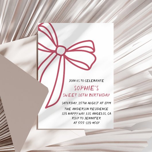エレガントなピンクのボウ スイート16の誕生日 招待状
