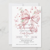 エレガントなピンクのボウ＆パールズのキンセアニエラ招待状 招待状 (正面)