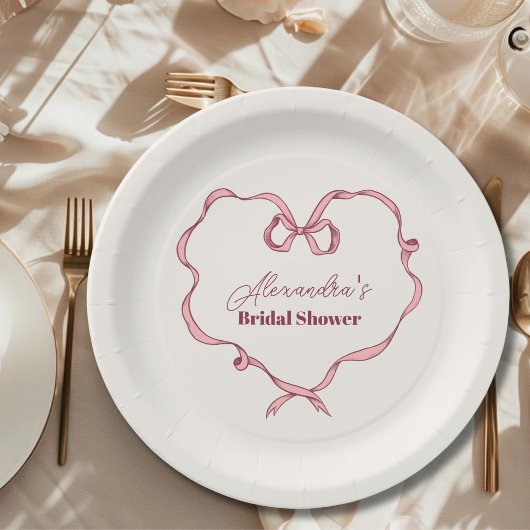 エレガントなピンクのボウ ブライズシャワー ペーパープレート