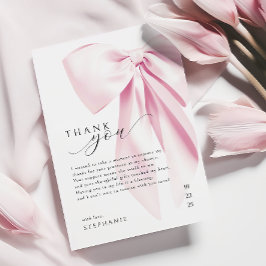 エレガントなピンクのボウ ブライダルシャワー サンキューカード