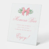 エレガントなピンクのボウ モモサ バー ベビー シャワー 台座サイン (正面)