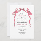 エレガントなピンクのボウ リトルプリンセス ガール ベビーシャワー 招待状 (正面)