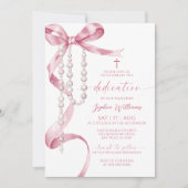 エレガントなピンクのボウ＆ロザリーへの捧げ物 招待状 (正面)