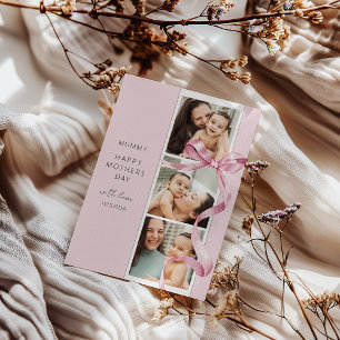 エレガントなピンクのボウ 3 枚の写真 母の日 カード