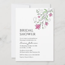 エレガントなピンクのボタニカル ブライダル シャワー 招待状