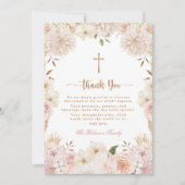 エレガントなピンクのボヘミアンフラワーバプテスマ感謝カード 招待状 (正面)