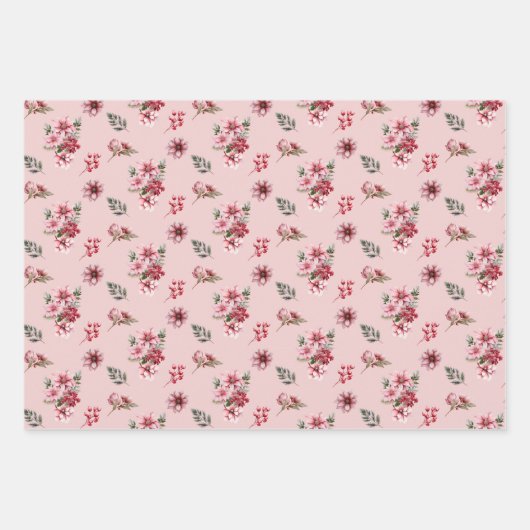 エレガントなピンクのポインセチアのクリスマスホリデーパターン ラッピングペーパーシート (正面3)