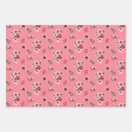 エレガントなピンクのポインセチアのクリスマスホリデーパターン ラッピングペーパーシート (正面2)