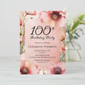 エレガントなピンクのポピー花の100歳の誕生日パーティー 招待状 (スタンド正面)