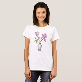エレガントなピンクのマグノリア・ウォーターカラー Tシャツ