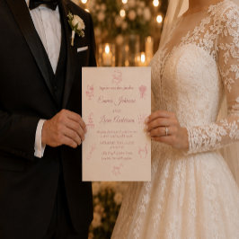 エレガントなピンクのミニマリスト結婚式 招待状