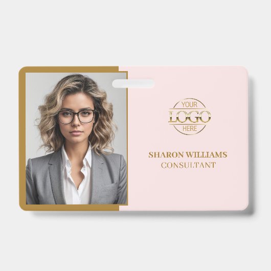 エレガントなピンクのミニマルな企業社員写真ID バッジ (正面)