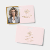 エレガントなピンクのミニマルな企業社員写真ID バッジ (正面＆裏面)