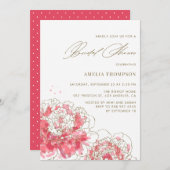 エレガントなピンクのモダンな牡丹の花のブライダルシャワー 招待状 (正面/裏面)