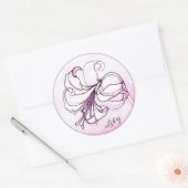 エレガントなピンクのユリの水彩画　名前をオーダーメイド ラウンドシール (封筒)