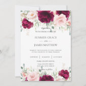 エレガントなピンクのラズベリー ブラッシュ ピンクの花の結婚式 招待状 (正面)