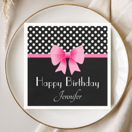 エレガントなピンクのリボンのハッピーバースデー スタンダードカクテルナプキン