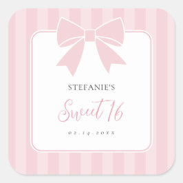 エレガントなピンクのリボンの女の子のSweet 16 誕生日パーティー スクエアシール