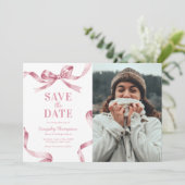 エレガントなピンクのリボン付き卒業記念のSave the Date セーブザデート (スタンド正面)