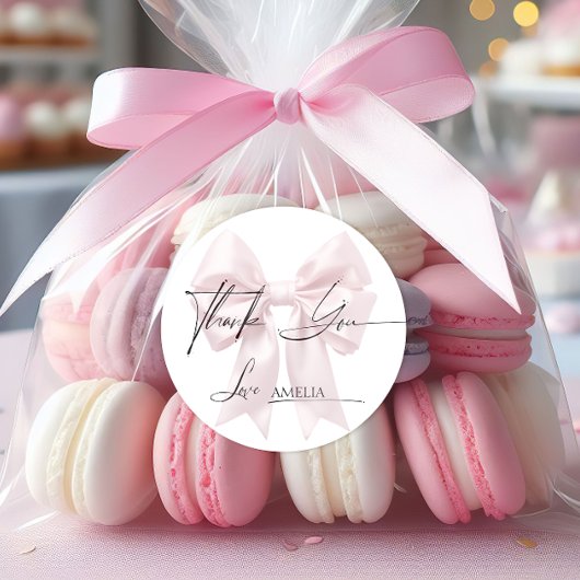 エレガントなピンクのリボン サンキュー ラウンドシール