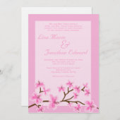 エレガントなピンクのリリー結婚式招待状 5x7 リネン 招待状 (正面/裏面)