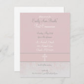 エレガントなピンクのレースの最初聖餐式の招待状 招待状 (正面/裏面)