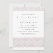 エレガントなピンクのレース 80歳の誕生日パーティー招待状 招待状 (正面)