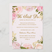 エレガントなピンクのローズの誓いの更新記念日 招待状 (正面/裏面)