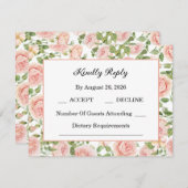 エレガントなピンクのローズガーデン 出欠カード (正面/裏面)