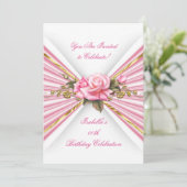 エレガントなピンクのローズゴールドホワイトの誕生日パーティー 招待状 (スタンド正面)