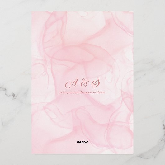 エレガントなピンクのローズシャンパンタワー スクリプト結婚式 箔招待状 (裏面)