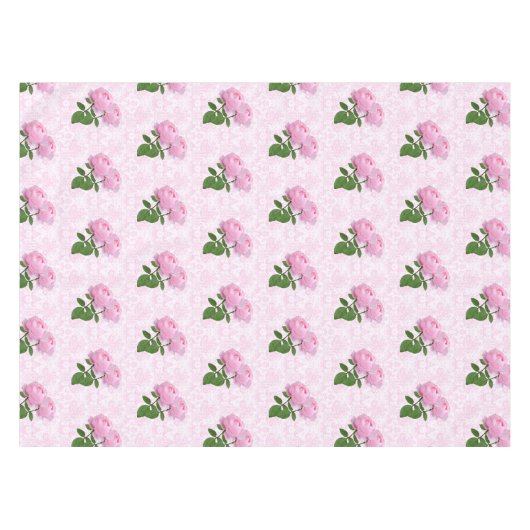 エレガントなピンクのローズダマスク フラワーデザイン テーブルクロス (正面(横))