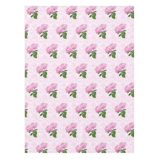 エレガントなピンクのローズダマスク フラワーデザイン テーブルクロス (正面)