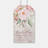 エレガントなピンクのローズ牡丹の花の大理石の結婚式 ギフトタグ (正面)