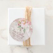 エレガントなピンクのローズ牡丹の花の大理石の結婚式 フェイバータグ (インサイチュ)